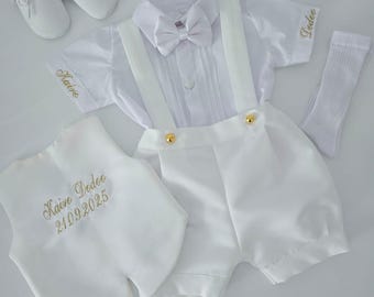 Traje de bautismo personalizado para niño, traje de bautizo para bebé, traje blanco para portador de anillos, traje de bendición para bebé, traje y chaleco de bautismo blancos para recién nacidos.