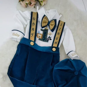 Blue Baby Boy Birthday Outfit Custom Embroidered Toddler Birthday Suit Set Baby Boy Safari Jungle Birthday Outfit Set, Blue Toddler Wedding