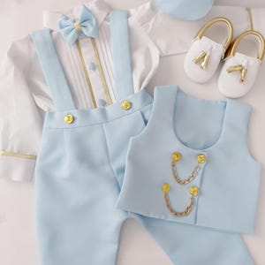 Personalized Baptism Suit Set Ring Bearer Suit Newborn Blessing Ceremony Outfit Infant Christening Outfit Newborn Baby Tuxedo Blue Baptism
