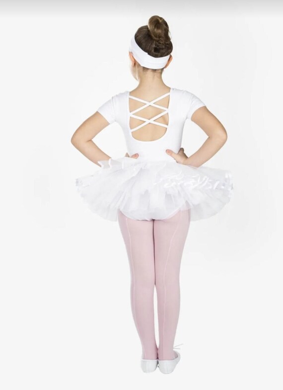 Girls Super Soft White Ballet Dress Tulle Skirt Satin Trim Long Short Sleeve Ballet Tutu Dance Gymnastics Practice Dress White Ballet Dress