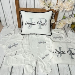 Personalized Newborn Hospital Coming Home Set Custom Name Baby Shower Gift Personalized Onesie Blanket Bib Hat Preemie Set Custom Bathrobe