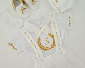 Personalized Ring Bearer Outfit Christening Outfit White Baptism Suit Boy Baptism Outfit Infant Blessing Dedication Outfit Baptism Suit Set