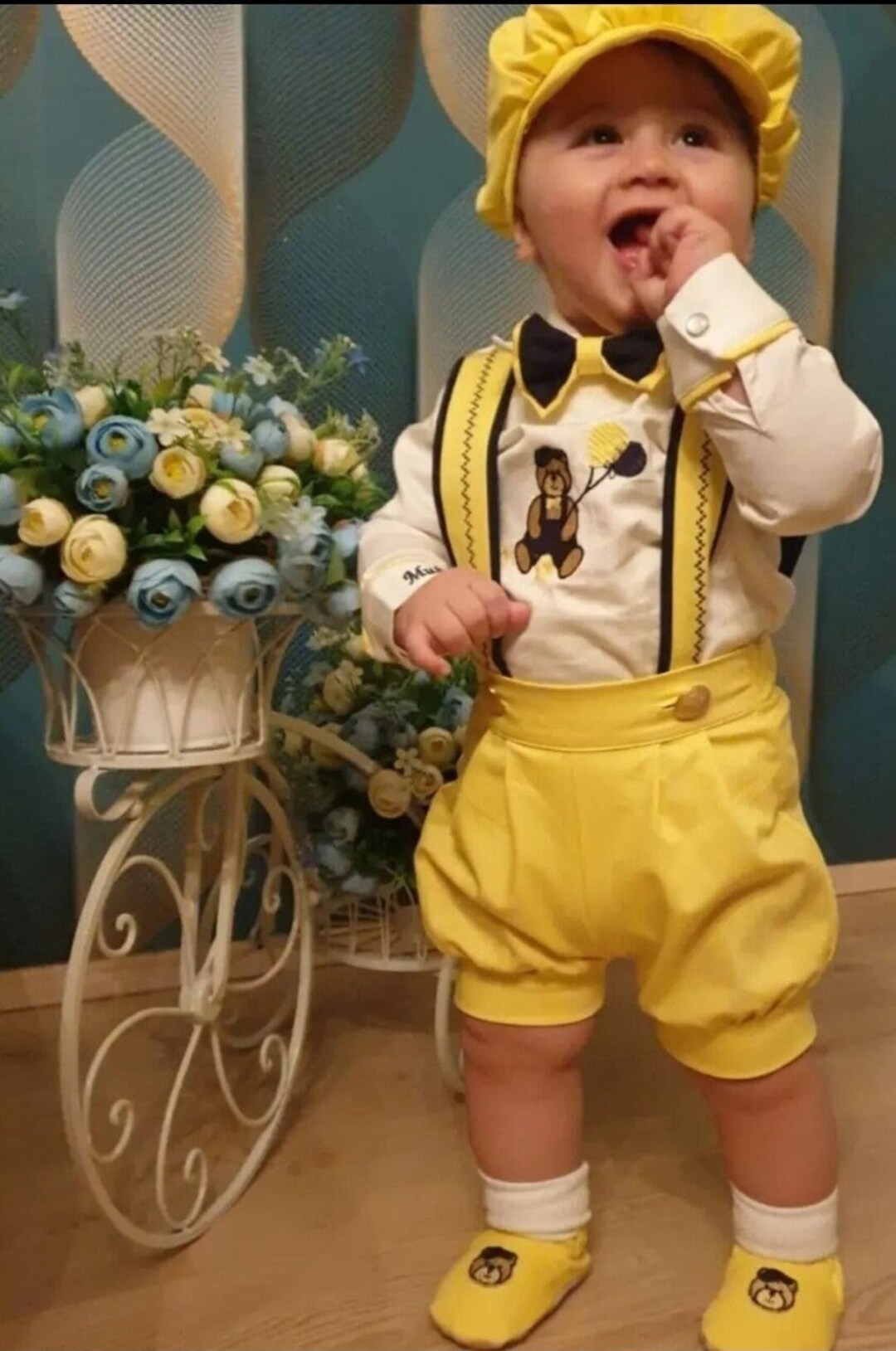 Personalized Boys 1st Birthday Outfit Boy Yellow Cakesmash Photoshot