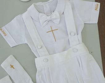 Personalized Boys White Baptism Outfit Christening Outfit Ivory Ring Bearer Suit Baptism Vest Infant Blessing Outfit Newborn Baptism Suit