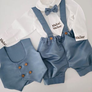 Personalized Baptism Outfit Boy 1st Birthday Outfit White Ring Bearer Suit Toddler Wedding Suit Infant Blue Christening Suit Newborn Baptism