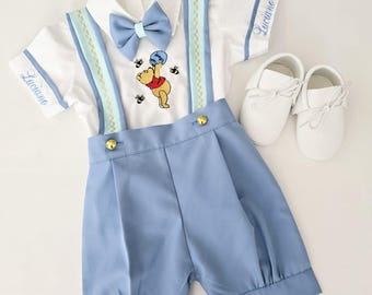 Personalized Boys Winnie the Pooh 1st Birthday Suit Baby Boys Personalized Pooh Bear Outfit Baby Boys Disney Birthday Clothing Tiegreen