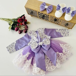 Baby Pink & White Lace Dress Set - Christening Baptism Outfit with Headband & Booties main image 1