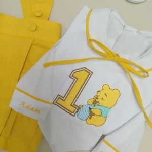 Personalized Pooh Winnie Bear Embroidered Boys Clothing Set Special Design Birthday Outfit Shorts Suspenders Tiegreen Winnie Pooh Birthday