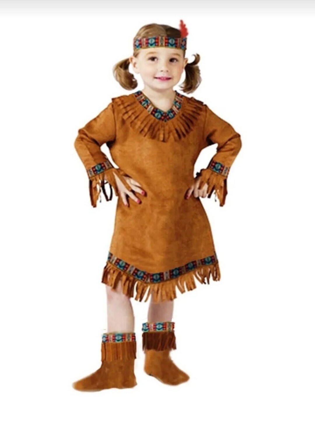 Native American Girl Costume For Kids - Includes Dress, Belt & Armband (Size Medium, Brown)