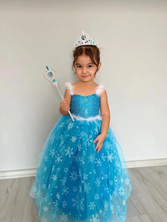 sequin elsa dress Elsa Frozen Costume: Sequin Bodice Tulle Dress With Crown & Wand