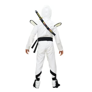 Chłopięcy kostium ninja na Halloween Cosplay Chłopięcy sekretny kostium ninja Chłopięcy kostium superbohatera Komiksowy superbohater Halloween Biały kostium ninja zdjęcie 8