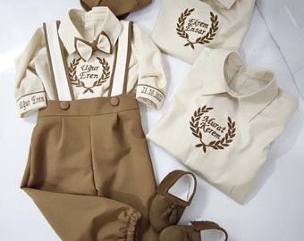 Personalized Baby Boys 1st Birthday Suit Set Custom Boys First Birthday Outfit Boys Monogramed Shirt Suspenders Bowtie Custom Boys Tuxedo