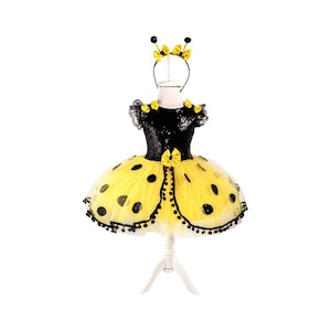 Bumble Bee Birthday Costume Tutu for Girls Birthday Girls Honeybee Tutu Dress Bumble Bee Dress With Antlers Toddler Bumblebee Birthday 2T-10
