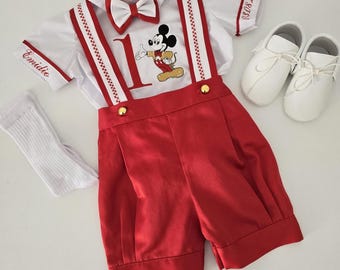Personalized Mickey Mouse 1st Birthday Outfit Name Embroidered 1st Birthday Outfit Mickey First Birthday Mickey Romper