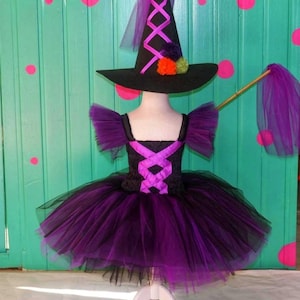 Multiple Color Halloween Girls Toddlers Witch Costume Girls Halloween Witch Costume Witch Tutu Toddlers Witch Halloween Costume Size 2T- 10