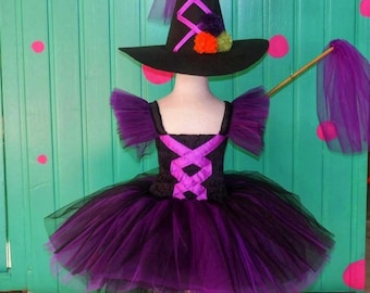 Multiple Color Halloween Girls Toddlers Witch Costume Girls Halloween Witch Costume Witch Tutu Toddlers Witch Halloween Costume Size 2T- 10