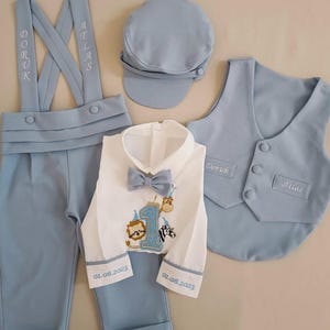 Sage Green Baby Boy Birthday Outfit, Custom Embroidered Toddler Birthday Suit Set, Baby Boy Blue Suit Set, Sage Green Toddler Wedding