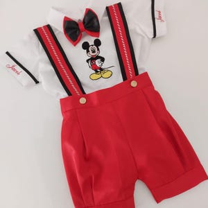 Personalized Boys Mickey Mouse 1st Birthday Suit Mickey Disney Birthday Boys First Birthday Suit Shirt Short Long Pants Red Mickey Outfit