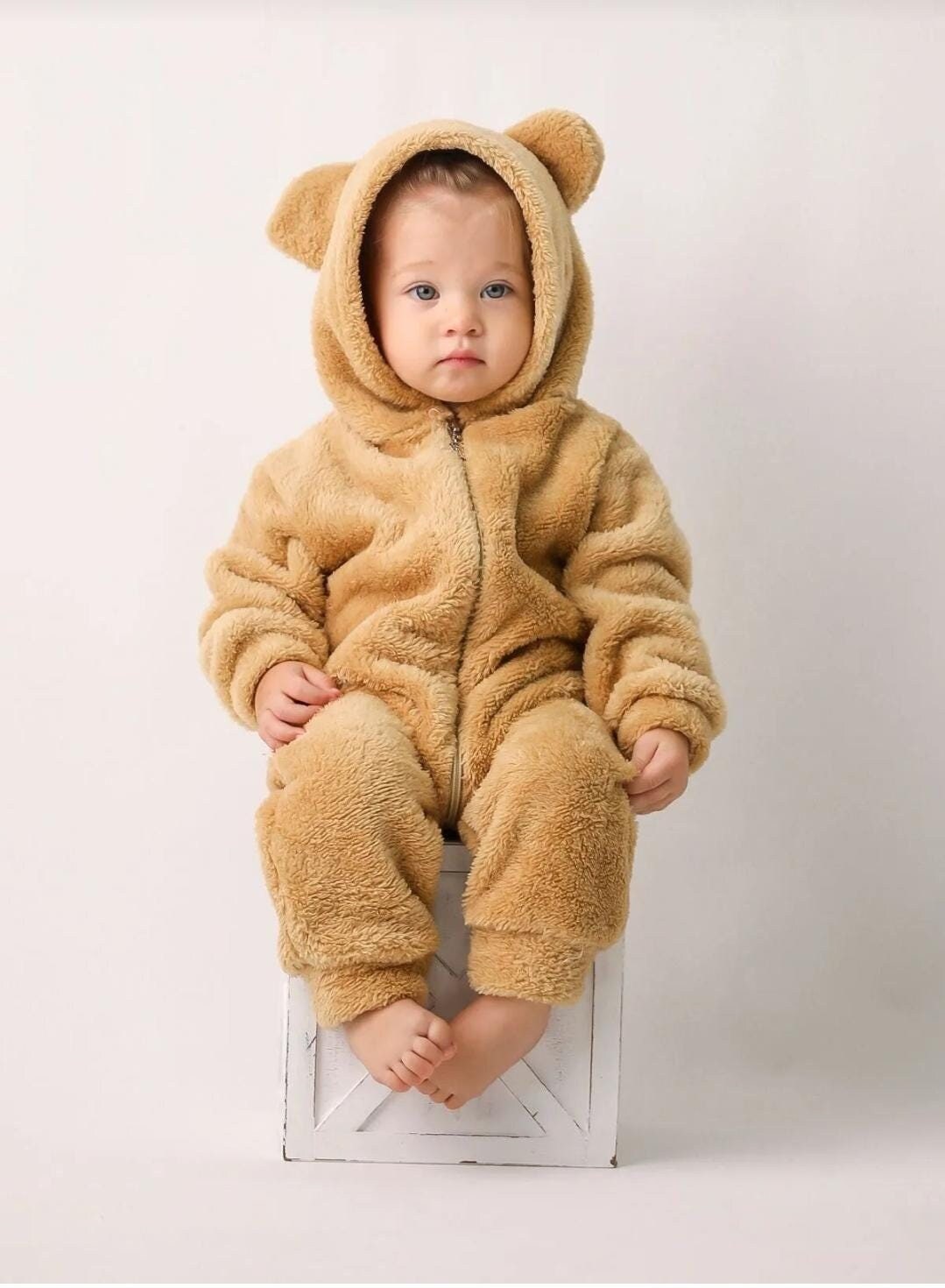 Adorable Teddy Bear Baby Outfit Newborn Cozy Plush Teddy bear outfit Baby bear onesie Infant plush jumpsuit Unisex baby Fuzzy bear romper
