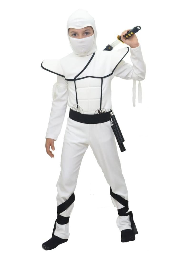 Chłopięcy kostium ninja na Halloween Cosplay Chłopięcy sekretny kostium ninja Chłopięcy kostium superbohatera Komiksowy superbohater Halloween Biały kostium ninja zdjęcie 6