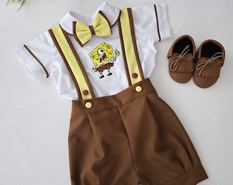 Personalized Baby Boys Sponge Bob 1st Birthday Suit Set Baby Sponge Bob Outfit Boys Sponge Bob Shirt Toddler Sponge Bob Birthday Outfit
