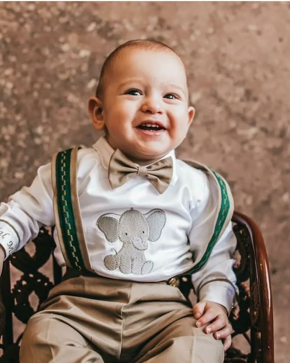 Personalized Baby Boy 1st Birthday Suit Set Custom Safari Elephant