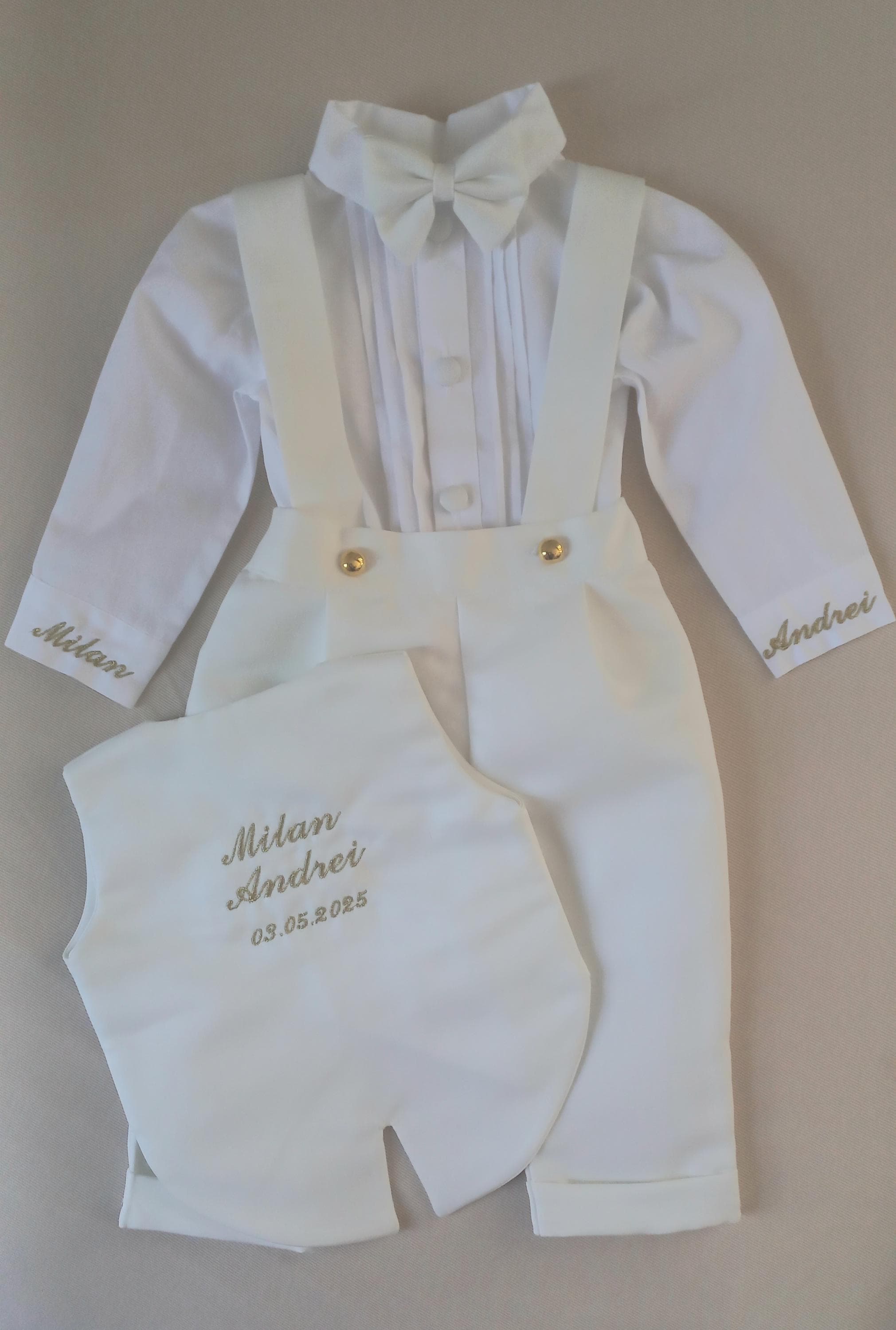 Personalized Boys Baptism Outfit Infant Christening Outfit White Ring Bearer Suit Infant Blessing Outfit Newborn White Baptism Suit & Vest