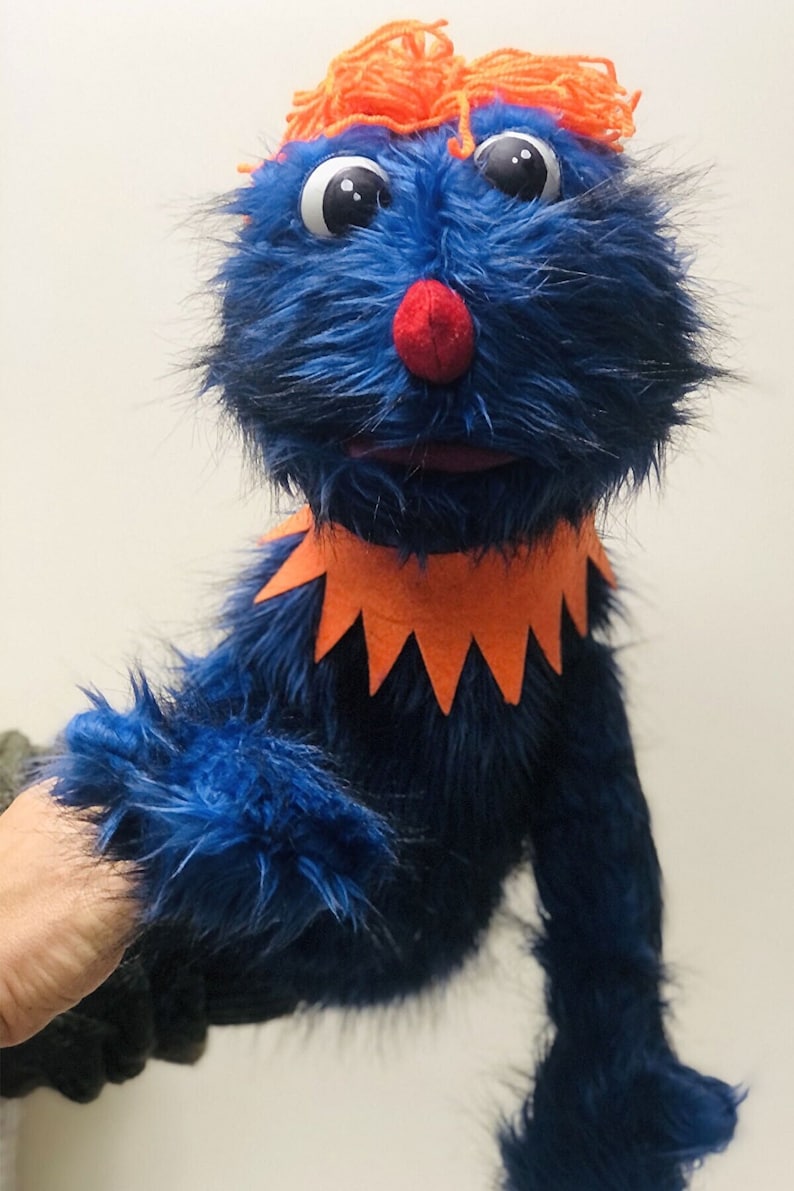 Handmade Elmo Puppet Sesame Street Blue Shaggy Puppet Cookie Etsy