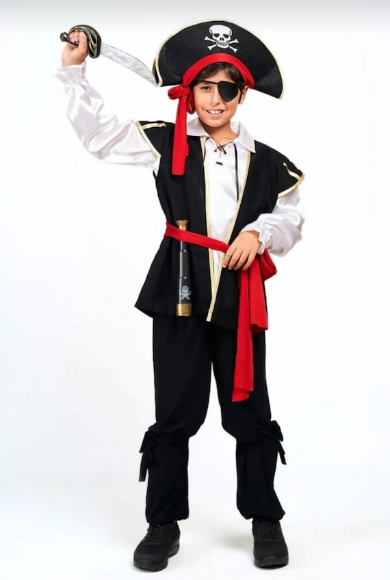 Halloween Birthday Party Boys Toddlers Captain Hook Costume Pirate  Halloween Captain Hook Costume With Vest Belt Pirate Hat Hook 3T-12 Year 