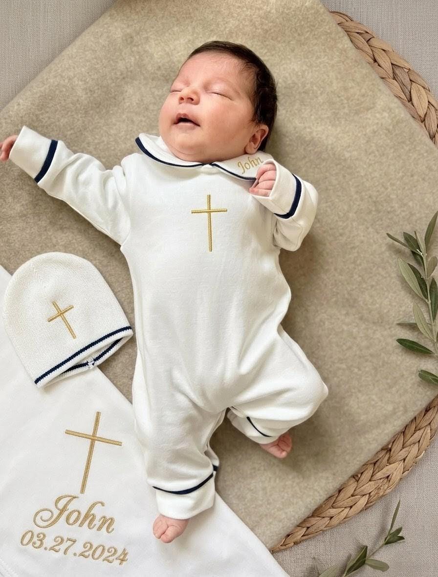 Personalized Newborn Baptism Bodysuit Unisex Christian Baby Baptism Outfit Infant Christening Suit 3mos 6mos Boy Baptism 100% Organic Cotton