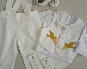 Personalized Boys Ivory Tuxedo, Toddler Christening Outfit, Ring Bearer Suit, Angeles Christening Suit, Baby Blessing Outfit boy Baptism set