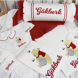Newborn 8pc Winnie the Pooh Hospital Coming Home Set Custom Baby Shower Gift Personalized Footie Onesie Blanket Bib Hat Preemie Hospital Set