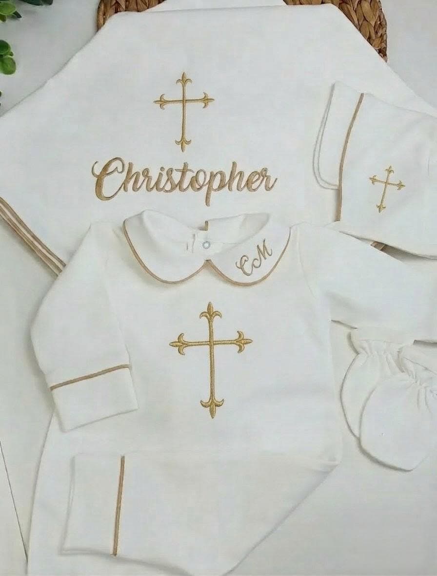 Personalized Newborn Baptism Bodysuit Christian Baby Boy Baptism Outfit Infant Christening Suit 3mos Boy Baptism 100% Organic Cotton Muslin