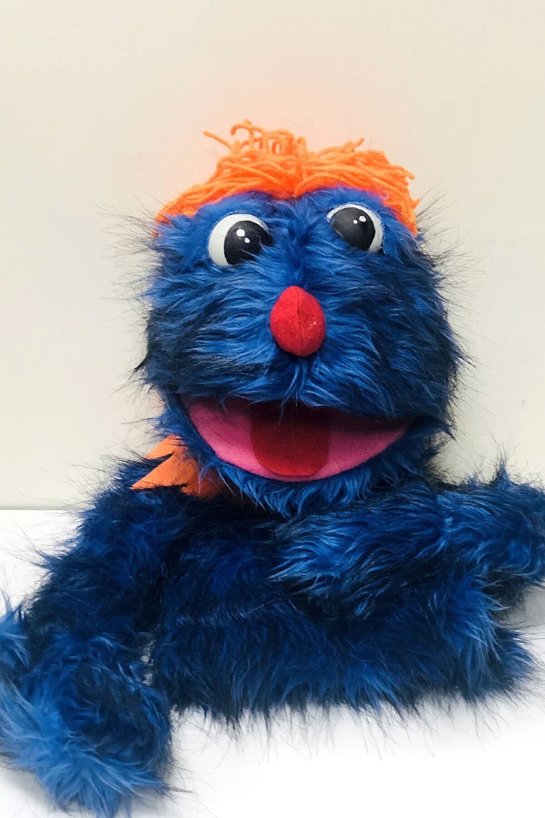 Handmade Elmo Puppet Sesame Street Blue Shaggy Puppet Cookie Etsy