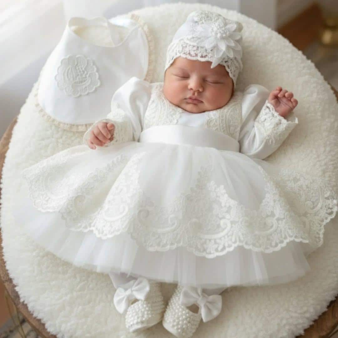 infant dress white Poppy Lace at Baby Beau & Belle The detailed floral applique in soft pastel shades and added pearl style beading Baby Girl Special Occasion Dresses