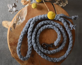 Dog leash, leash, Mallea leash "Kort" (150 cm) in grey cotton round braided