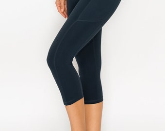 high waist regular size capri pants with side pockets - C7503