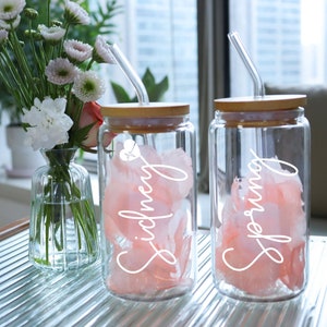 Bicchiere in vetro personalizzato con coperchio a cupola. Tazza personalizzata da 450 ml con coperchio e cannuccia. Coppa fredda virale. Bicchiere da tè/caffè con bolle. Regali per lei