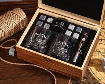 Gepersonaliseerde whiskyglazenset met houten doos, cadeaus voor bruidsjonkers, gegraveerd glas, cadeau voor de getuige, aanzoek aan de bruidsjonker, cadeaus voor vader