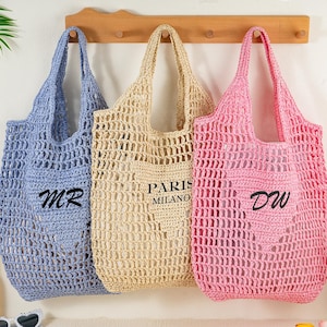 Personalized Raffia Beach Bag,Custom Beach Straw Bag,Initials Handle Bag,Bridesmaid Gifts Bag,Girls Travel Tote Bags,Bachelorette Party Bags