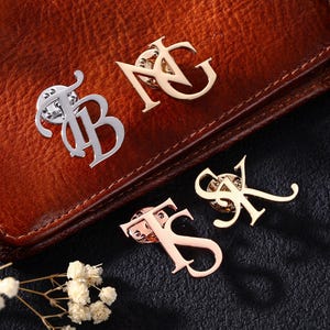 Personalized Initial Lapel Pin, Custom Monogram Brooch, Groomsmen Gift with Box, Gift for Him