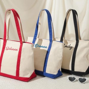 Personalized Canvas Tote Bag,Custom Boat Tote Bag,Embroidered Tote Handbags,Monogramed Beach Bag,Bachelor Party Gifts,Gifts for Her Mom