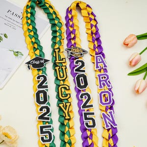 Collar de graduación 2025, collar de graduación de la clase 2025, guirnalda de satén artesanal con birrete, collar de cinta personalizado, collar personalizado para graduación