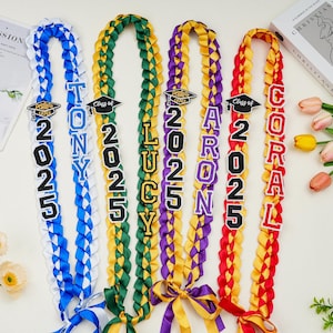 Collar de graduación personalizado 2025, collar de graduación de la clase 2025, guirnalda de satén artesanal con birrete, collar de cinta personalizado, recuerdo de graduación