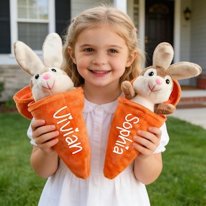Custom Easter Bunny Rabbit,Reversible Carrot Bunny,Personalized Stuffed Animal Rabbit Keychain,Carrot Toy with Bunny,Easter Gifts for Kids