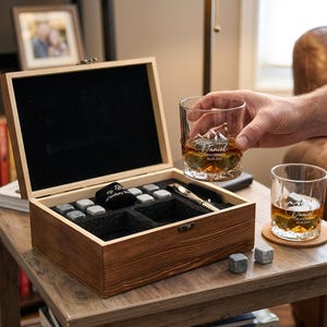 Personalized Whiskey Glass Set with Wooden Box,Groomsmen Gifts,Engraving Glass Cup,Best Man Gift, Groomsman Proposal,Gifts for Dad image 5