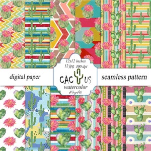 Cactus Suculento Digital Paper Pack Desert Cactus Seamless Paper Pack Texture Pattern Background Blossom Botanical Greenery Textures Print