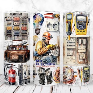 Elektricien Tumbler Wrap PNG 20oz mager Tumbler elektrisch leven elektricien Tools held sublimatie naadloos digitaal ontwerp direct downloaden