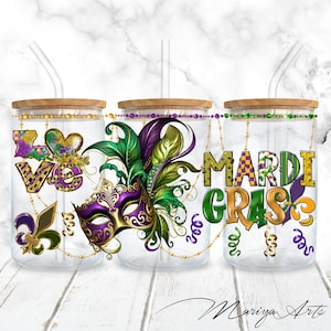 Mardi Gras 16oz Libbey Glass Can Wrap PNG Amor Mardi Gras Festa Desfile de Rua Sublimação Sem Costura Pode Envolver Design Digital Download Instantâneo