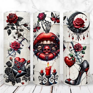 Gotycka miłość Tumbler Wrap PNG 20oz Skinny Tumbler Dark Romance Antywalentynkowy 3D Vintage Sublimacja Bezszwowy projekt cyfrowy Natychmiastowe pobranie